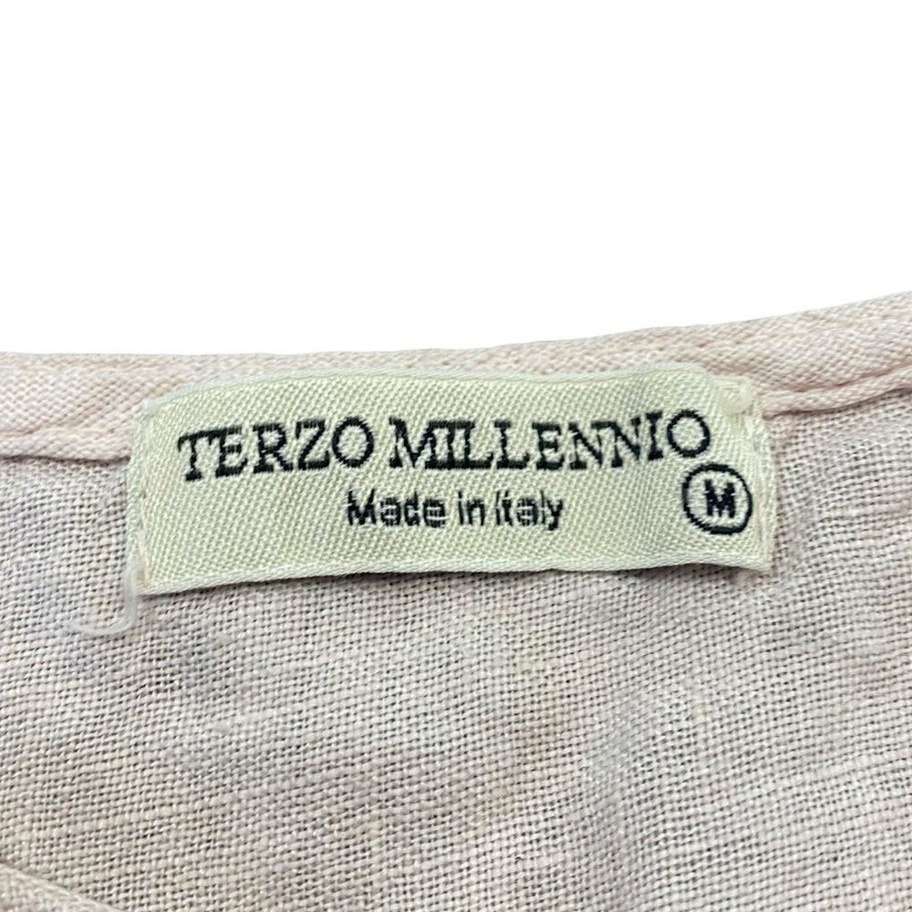 Terzo Millennio Cream Lagenlook Linen Crochet Hem Short Sleeve Blouse Top Size M - Picture 2 of 7